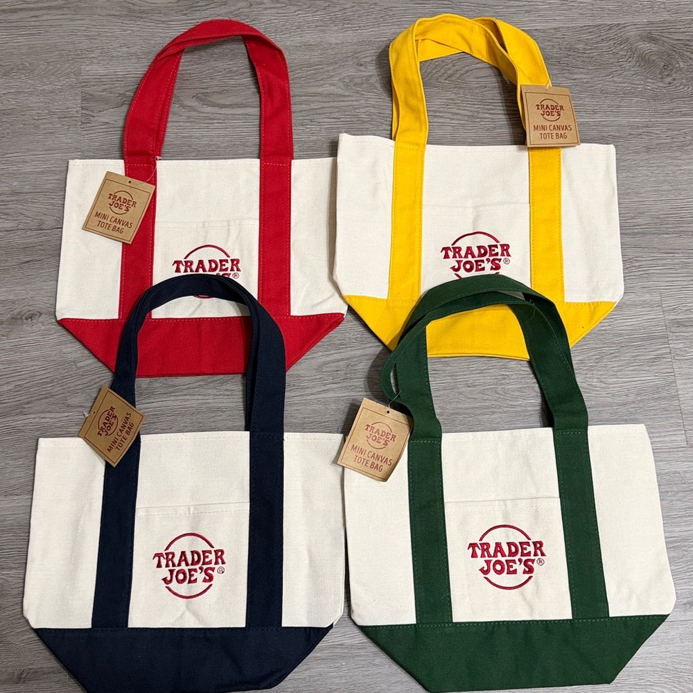 Trader Joe’s Canvas Mini Tote bags Set of All 4 Colors NWT ~ RARE
